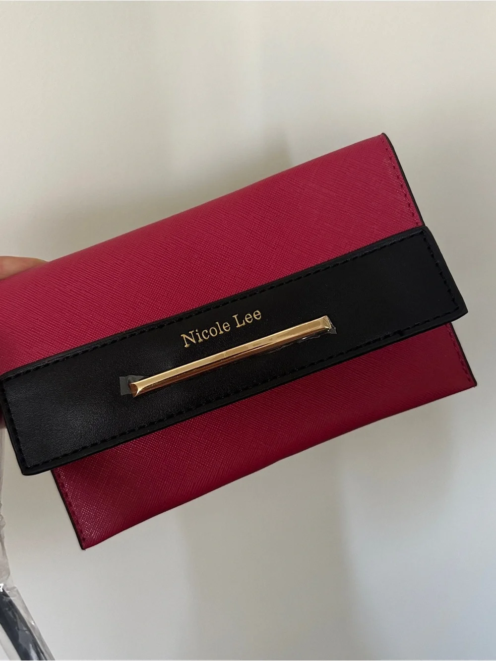 Nicole Lee Magenta and Black Compact Crossbody Wallet with Gold Accent